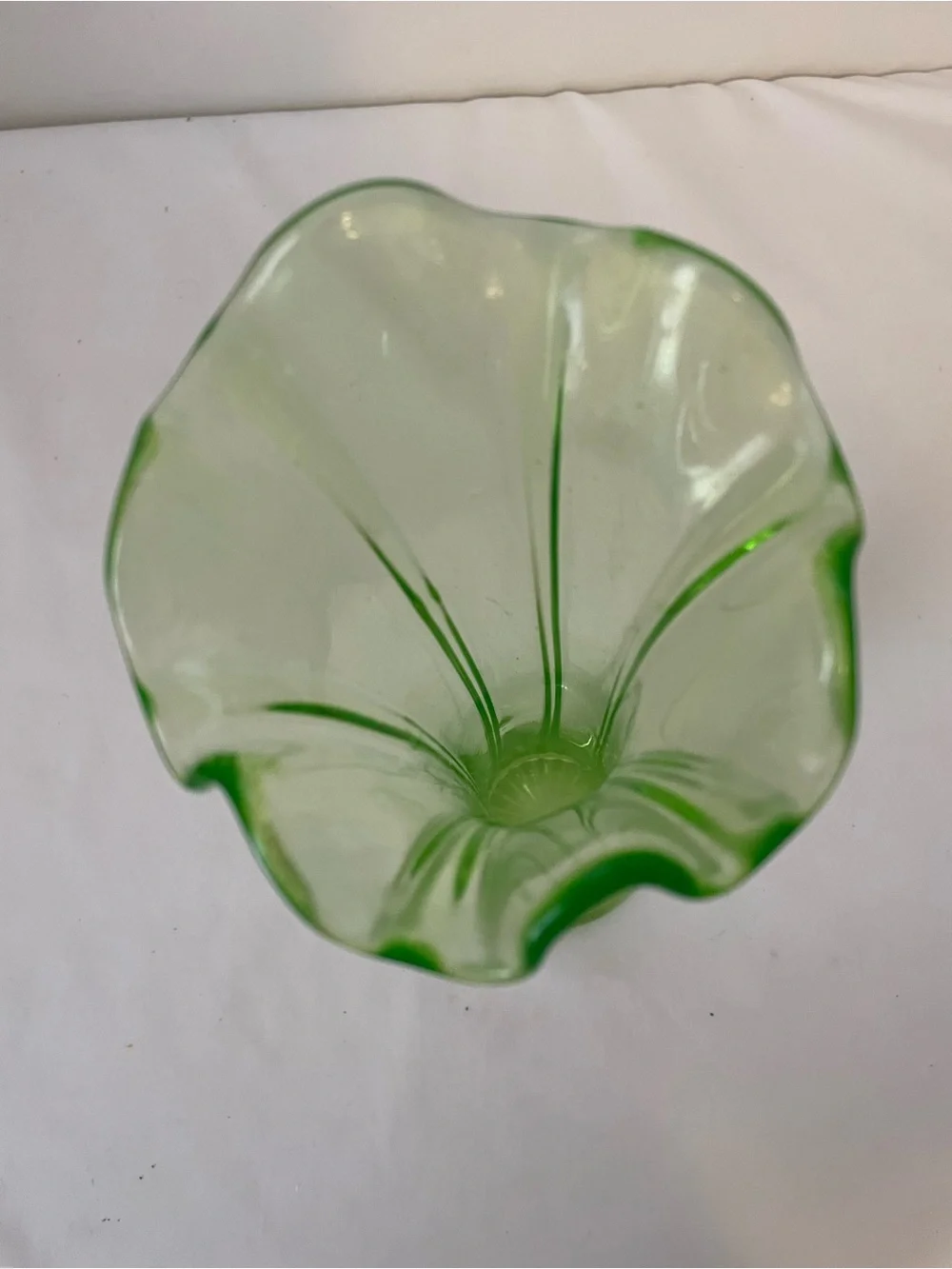 Vintage Uranium Glass Mid Century Modern Swung Vase 11